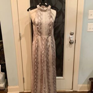 Entro cream & brown Snakeskin Halter Long Pants Romper / Jumpsuit